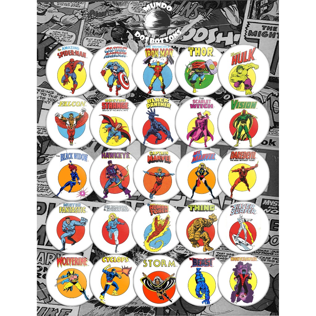 Bottons Heróis em Quadrinhos Marvel - 4,5CM | Shopee Brasil