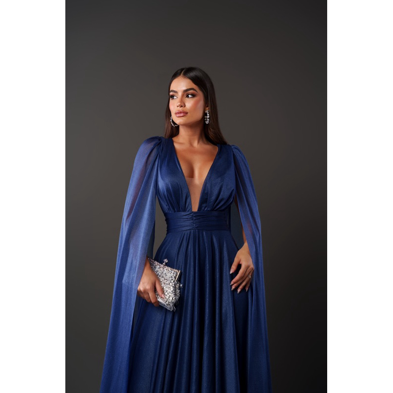 Vestido Azul Vestido De Gola Alta Para Formatura Vestido Azul