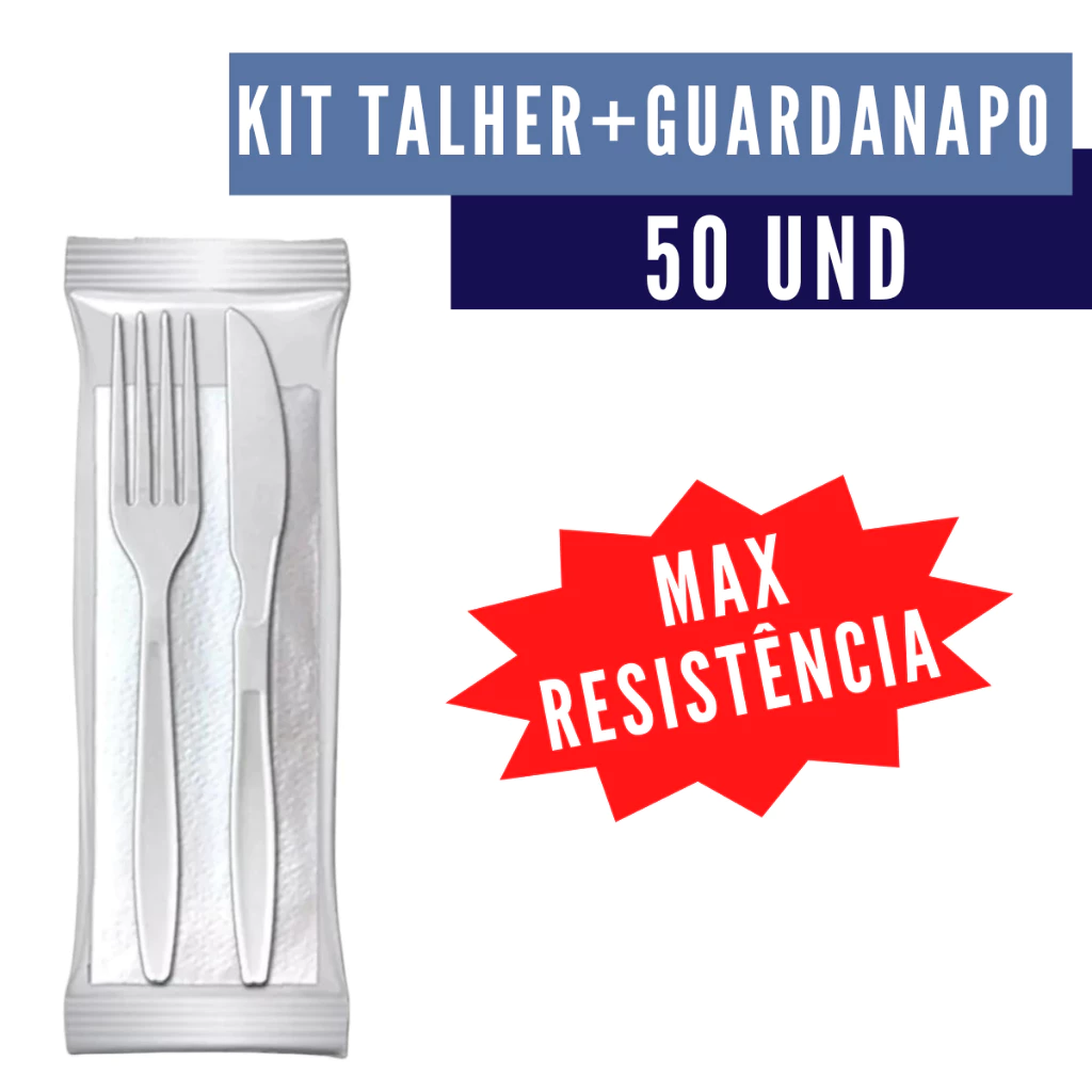 Kit Talher + Guardanapo Ultra Resistente Descartável 50 Und