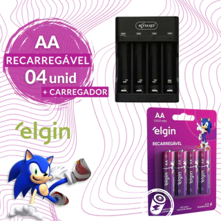 Carregador Pilha Aa/aaa Type-c + 4 Pilhas Aa 2500 Mah Elgin