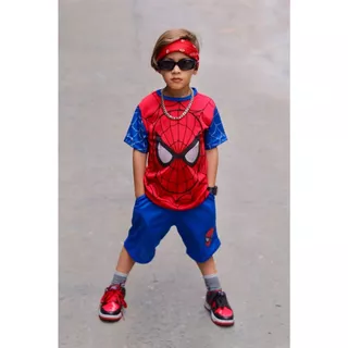Conjunto Homem Aranha Infantil Menino Festa Fantasia Marvel Kit Bermuda + Camiseta + Mascara