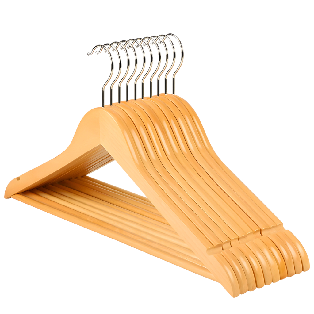 Cabide De Madeira Marfim Adulto Premium Gancho Cromado Loja de Roupas 3 Unidades