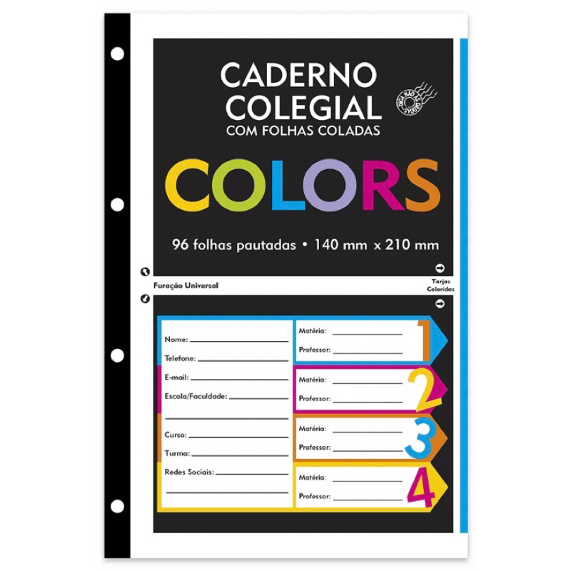 Caderno Colegial com 96 folhas coladas colors | Shopee Brasil