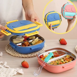 Marmitinha Marmita Infantil 17x17x6cm Térmica Vedável Lancheira Inox Com Garfinho 3 Compartimentos Com Alça Multiuso Universal