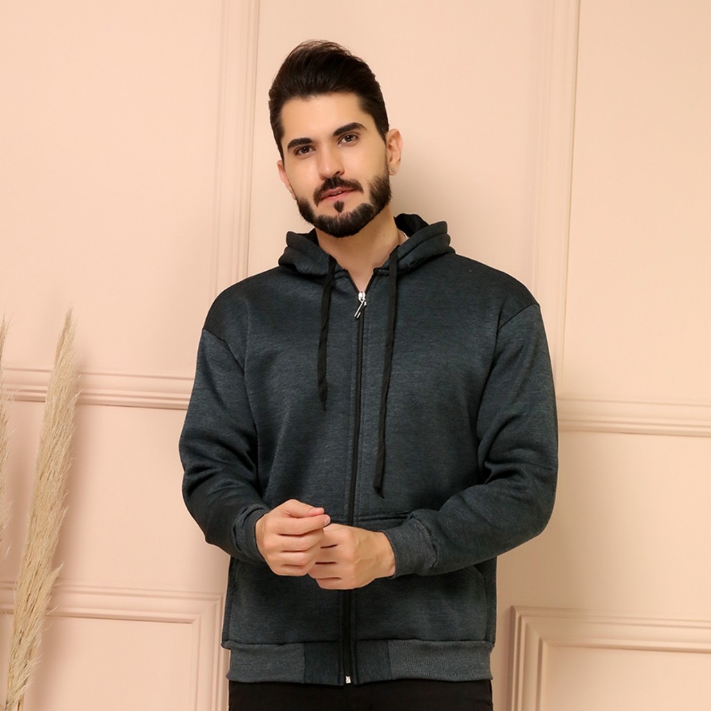R&S Blusa de Frio Moletom Masculinho Básica Lisa Com Capuz Zíper Bolsa tecido novo