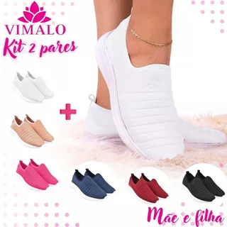 Kit 2 pares Tênis Jogging Feminino VIMALO VL02 BRANCO + ADICIONAL - Academia Passeio ou Caminhada em Oferta na Shopee