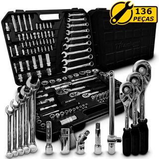 Kit Jogo De Ferramentas 136 Peças Soquetes Cromo Vanádio Completo Profissional