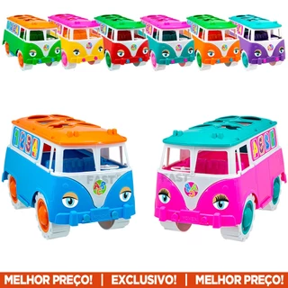 Carrinho de Brinquedo Kombica Dora Com Peças Geometricas Para Encaixar Roda Livre Carro Infantil Colorido Primeira Infancia - ENVIO IMEDIATO