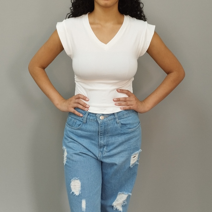 Blusa Básica Manga Curta com Decote em V 2810