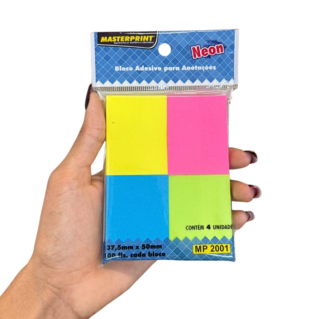 Bloco Adesivo Para Anotações Neon 37,5m x 50mm Mp2001 4 Blocos 400 ...