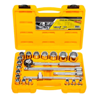 Jogo Maleta De Soquetes Com Catraca 1/2" 22 Peças Profissional