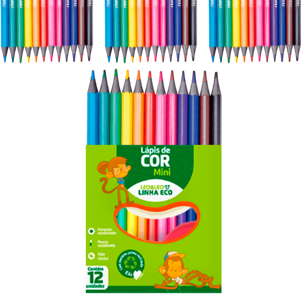 Mini Lápis De Cor Leo E Leo Sextavado Com 12 Cores Desenho | Shopee Brasil