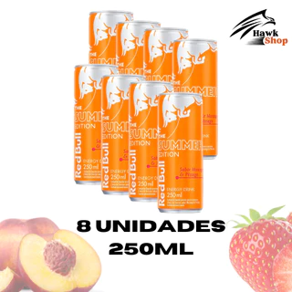 Kit 8 unidades Energético Red Bull Summer Sabor Morango e Pêssego I 250ml - 2 Packs