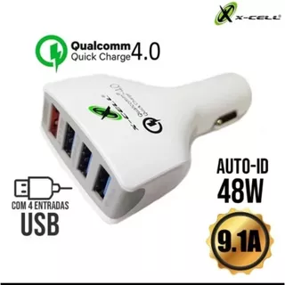 Carregador Veicular Turbo Power 48W com 4 saídas USB 9.1A Quick Charge 4.0 XC-V8USB X-CELL em Oferta na Shopee