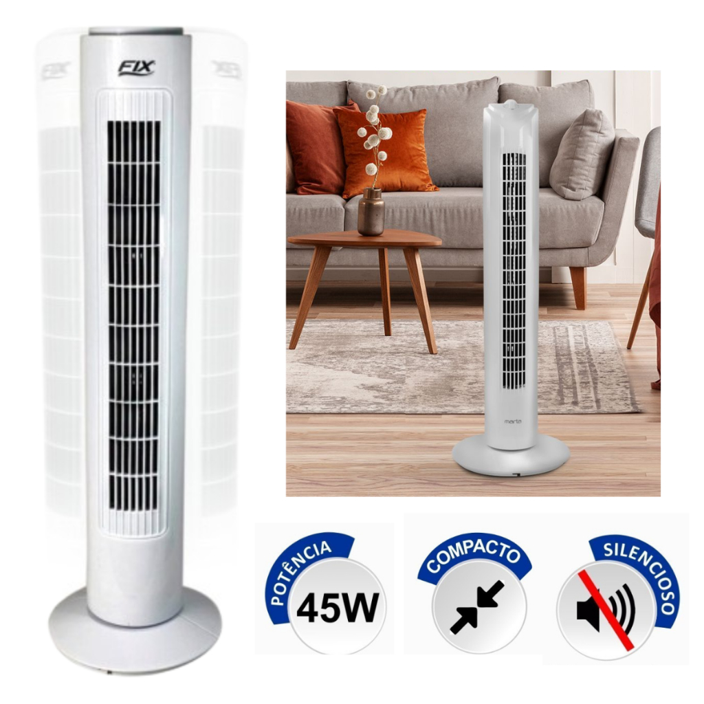Ventilador Circulador de Ar Torre Coluna Potente Silencioso 3 ...