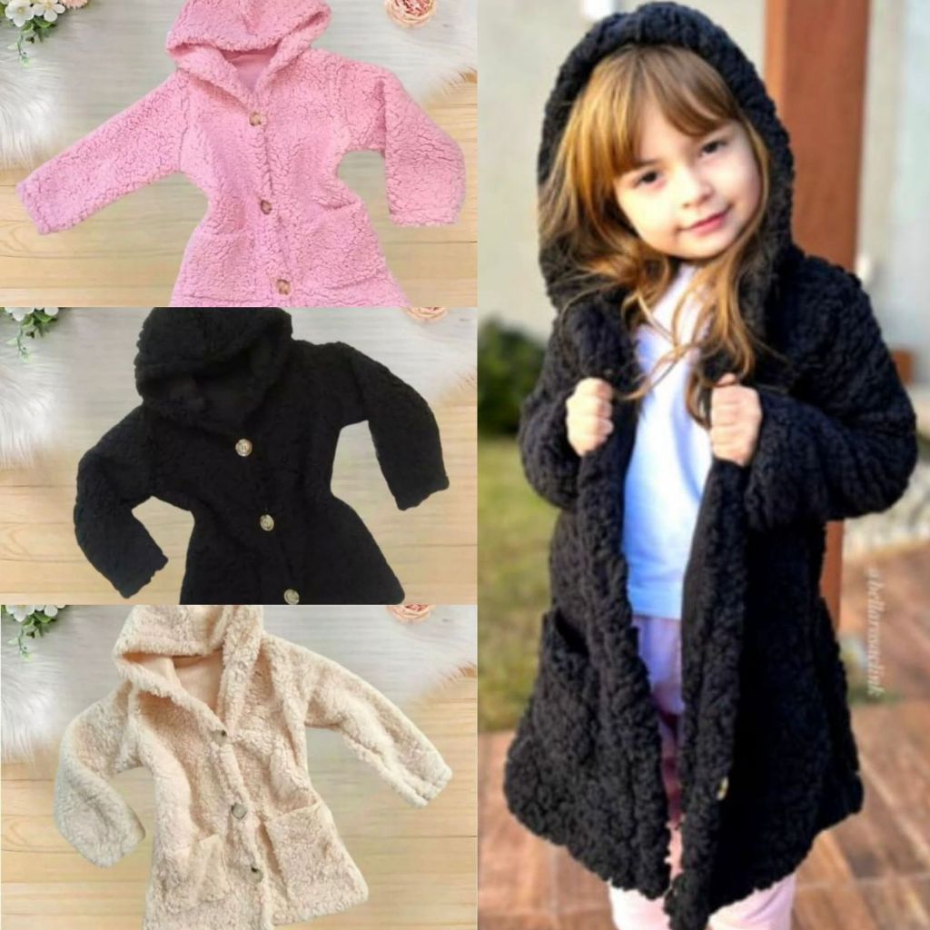 Casaco Infantil Teddy Com Botão Blusa De Frio Menina Quentinho SUPER ...