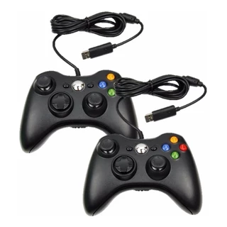 Kit 2 Controles Joystick Com Fio Cabo 2 metros USB Vibração Compatível Xbox 360 Slim Fat Pc Windows
