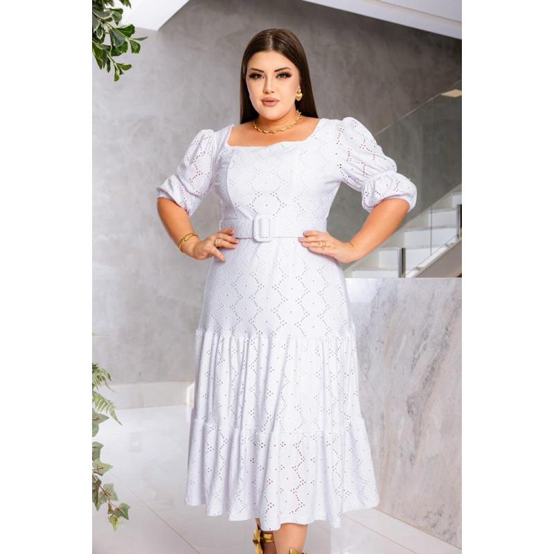 Vestido Midi Plus Size less de malha Moda Evangélica Cristao Festividades Congressos
