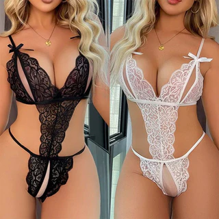 Kit 2 Lingerie Sexy Body com abertura Marido Apressado Renda Luxo Feminino Tamanho Unico