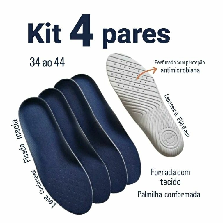 KIT PALMILHA SOFT CONFORMADA MACIA 34 AO 44 P/ TENIS,SAPATO,BOTA,ORIGINAL,ANTIBACTERIANA,ANATOMICA