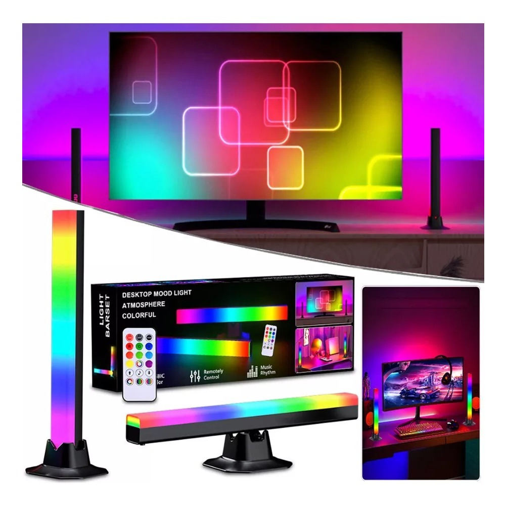 Kit 2 Luminárias Barra Led Rgb Gamer Sensor Músical Controle Music Sync ...