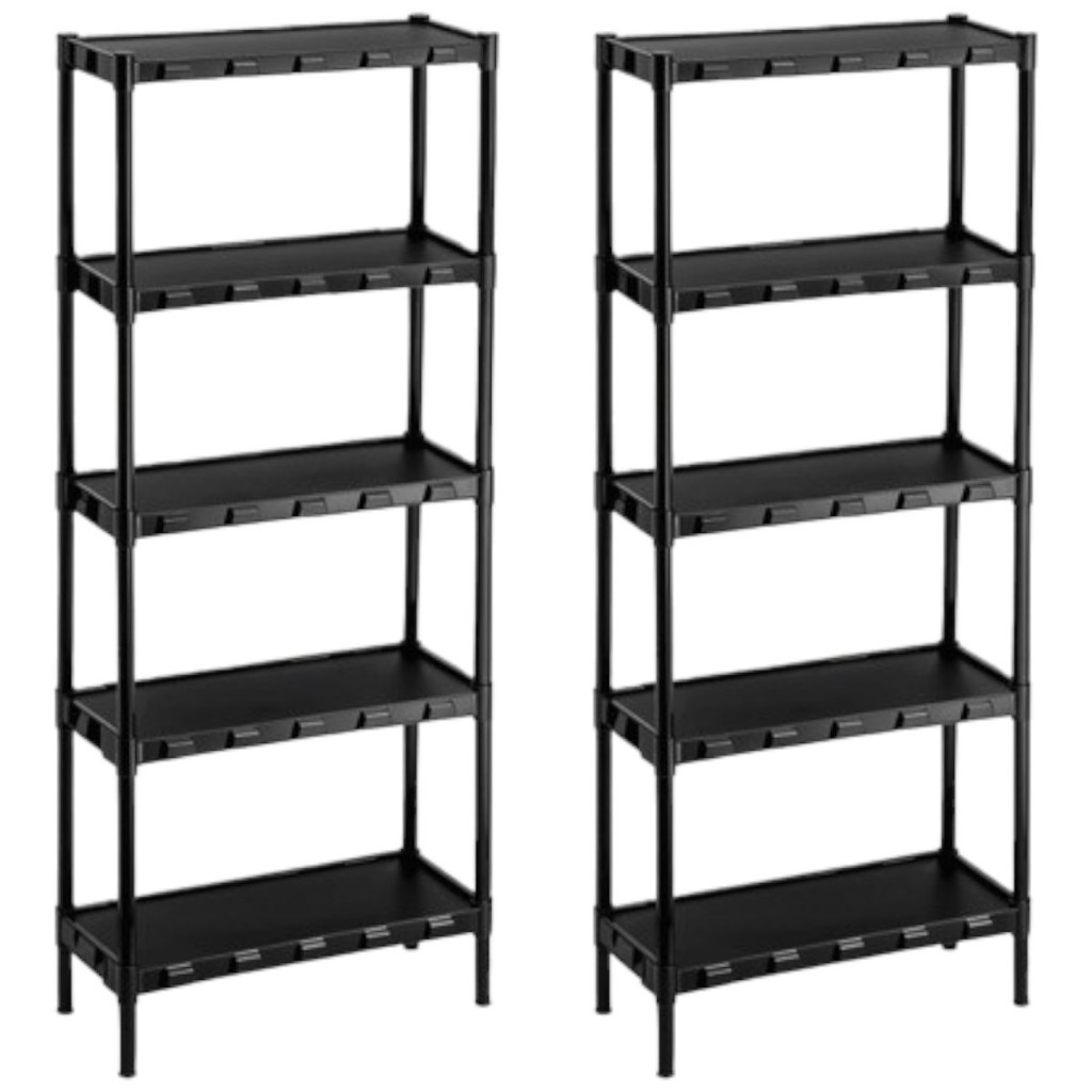 KIT 2 Estante Livros Nápoles Modular Preta 5 Prateleiras Plástico