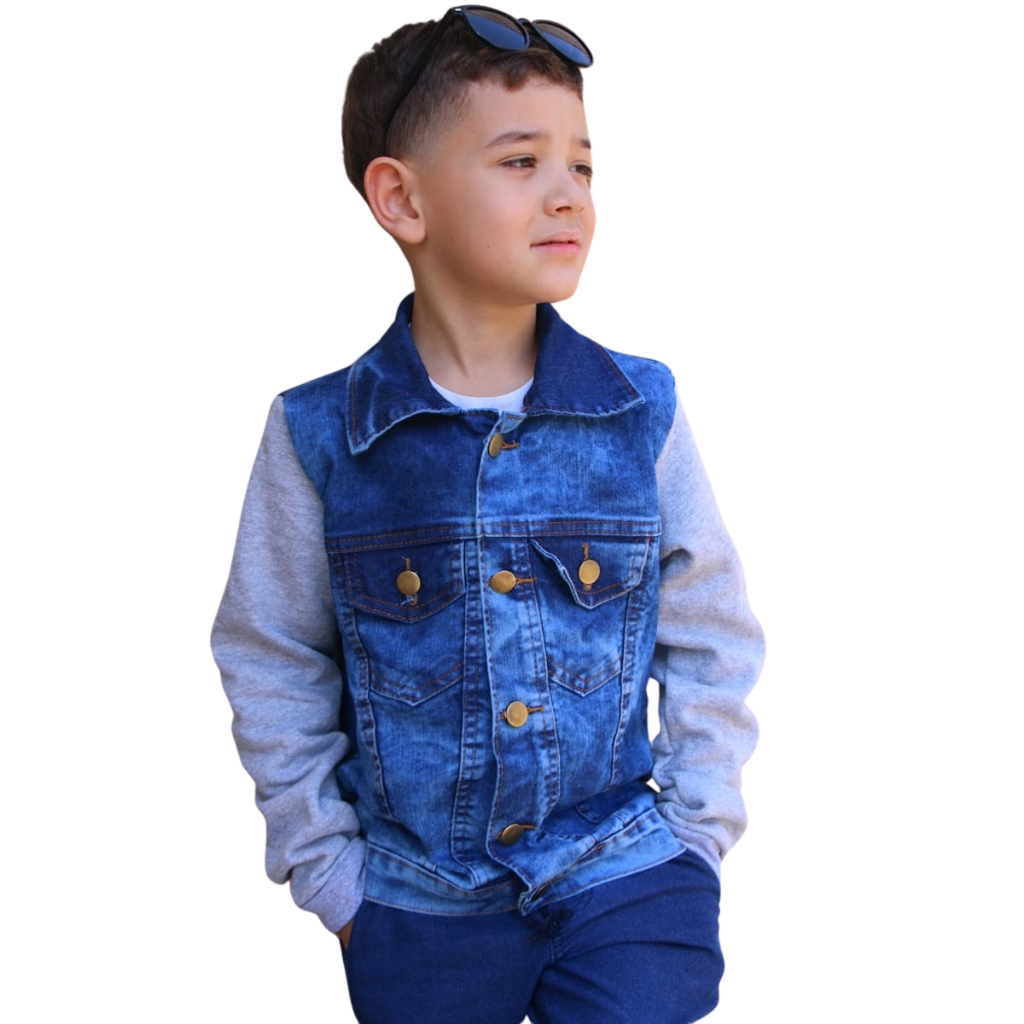 Jaqueta Jeans Com Mangas Em Moletom e Elastano 10 12