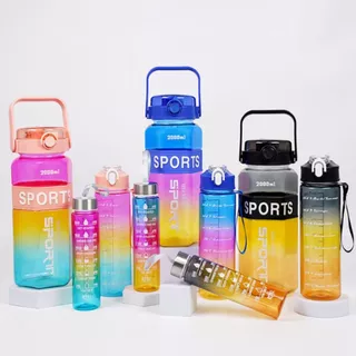 KIT 3 Sport 2024 Garrafa 2000ml de Água com Adesivos 2D Motivacional Squeeze STJ-004