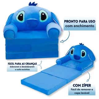 Cama Dobrável Infantil Stitch - Vira Sofá Poltrona Confortável - Com enchimento