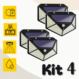 kit 4 Luminária Solar Com Sensor Jardim Prova D'Água Led Solar 100 Led