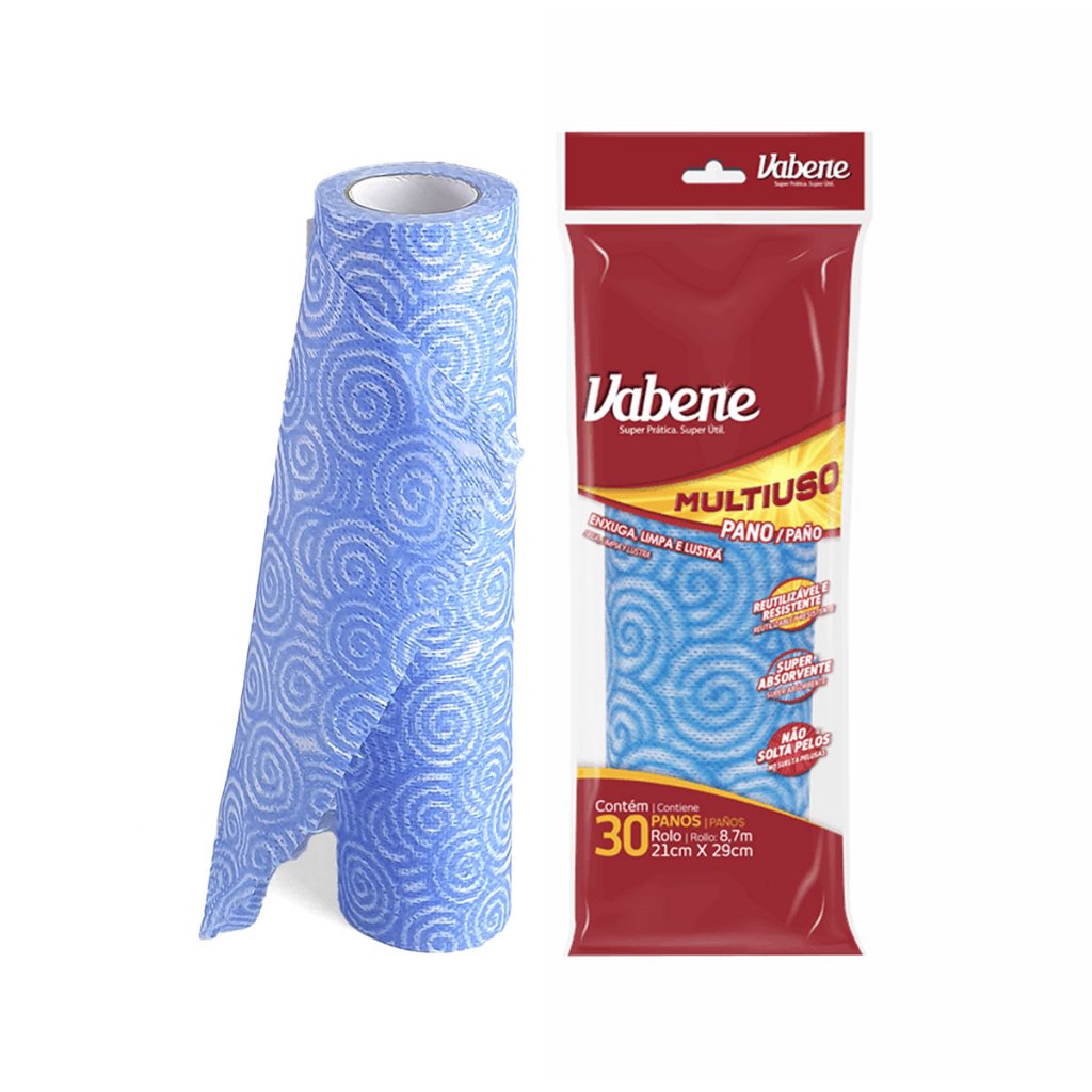 Pano Multiuso Rolo c/ 30 unidades Limpeza Casa Móveis Cozinha Perfex Pia 29x21cm - Vabene