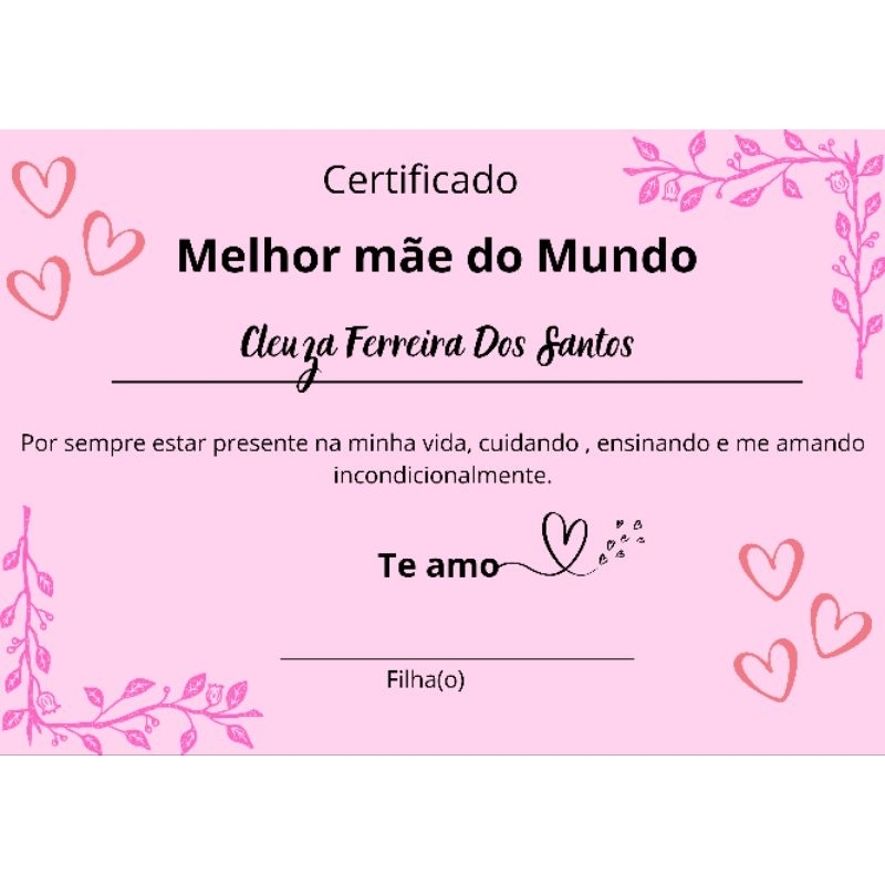 Certificado de melhor mãe do mundo | Shopee Brasil