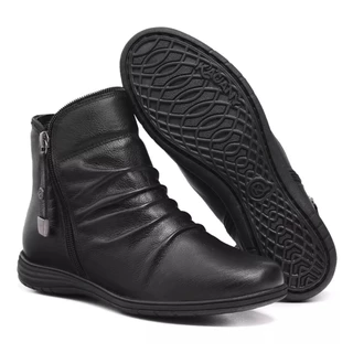 Bota Feminina Cano Curto Sanfonado Rasteira Couro Legítimo ULTRA CONFORT Coturno Rasteirinha Botinha Cano Baixo Sem Salto Anabela Baixa Antiderrapante Tamanho Especial Para Meninas