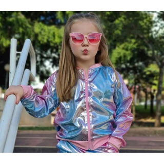 Jaqueta bomber holográfica infantil metalizada moda Blogueirinha menina