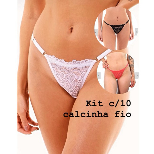 Kit Com 10 Tanga Fio Dental Sexy Feminina Rendada Especial Regulagem