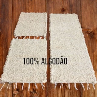 jogo de tapetes e passadeira crú artesanal macio 3 pecas. 100%algodao