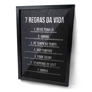 Quadro Frases Motivacionais 7 Regras da Vida Moldura e Vidro