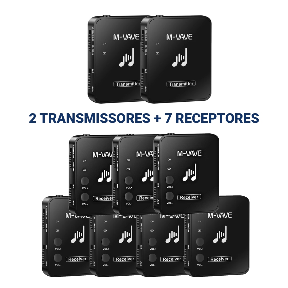 2 Transmissores + 7 Receptores - Monitor De Palco Sem Fio Profissional M-Vave - Recarregável Sem Fio/Receptor De Transmissão