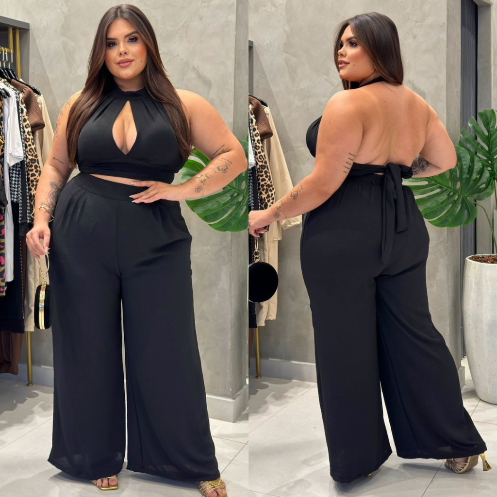 Conjunto Plus Size Feminino Calça Pantalona e Cropped