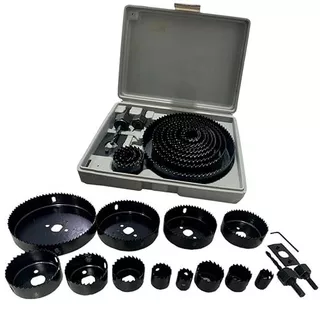 jogo Kit Serra Copo 16 Peças 19 A 127mm P/ Madeira Gesso e Pvc + Estojo Profissional