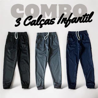 Kit 3 Calça Infantil Jogger Menino Forrada Com Bolsos Lateral Reforçada 10 Ao 16