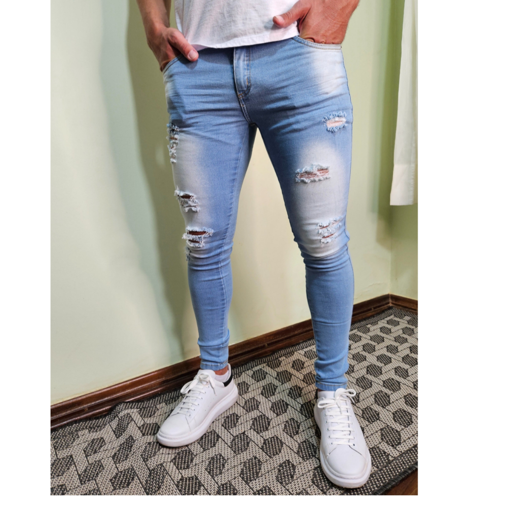 Calça Jeans Masculina Lycra Colada Estica Super Skinny | Shopee Brasil