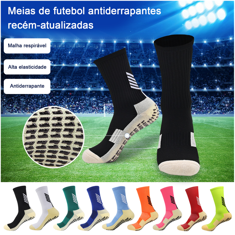 JCOLOUR Meias de futebol masculinas com aderência absorção de suor sola de toalha cano médio para treino profissional e antideslizantes Enviar imediatamente