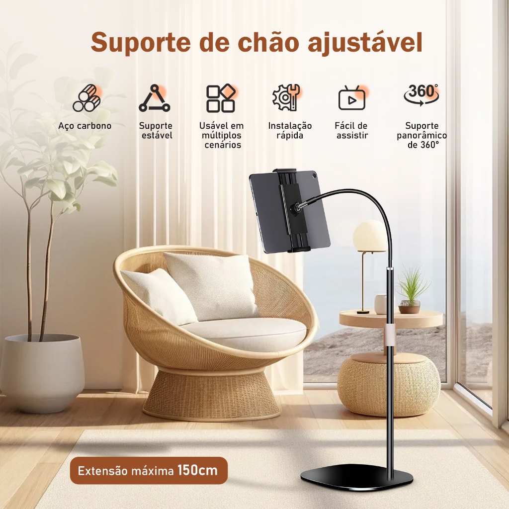 Tripé Para Celular Tablet Suporte Chão Pedestal Em Metal 120cm