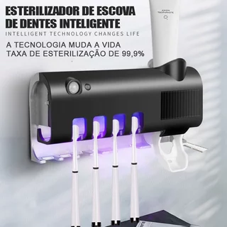 Dispenser Pasta De Dente Com Suporte De Escovas Aplicador Pasta de Dente Dispenser Porta Escovas Esterilizador UV Automático