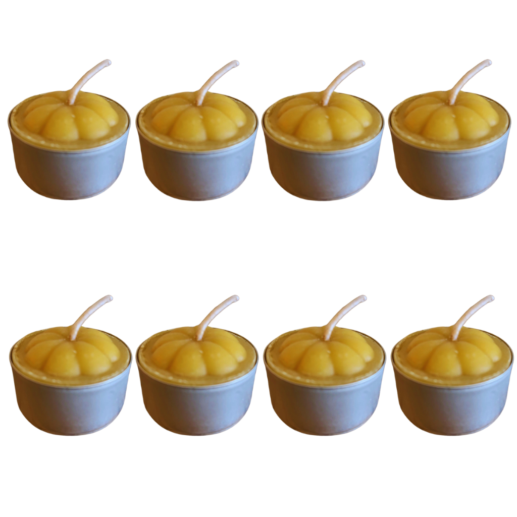 8 Velas Rechaud Cera De Abelha 100% Pura, flutuante, C/ 8 vasos de Alumínio, aroma natural de mel.