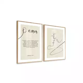 Kit 2 Quadros Casal Frases Minimalista Neutro Moldura e Vidro Quarto
