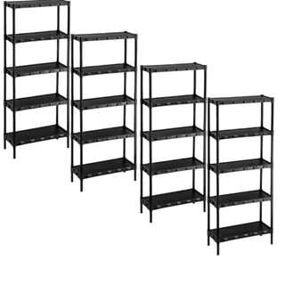 Kit 4 Estante Plástica Modular Preta 5 Prateleiras Livros Ferramentas