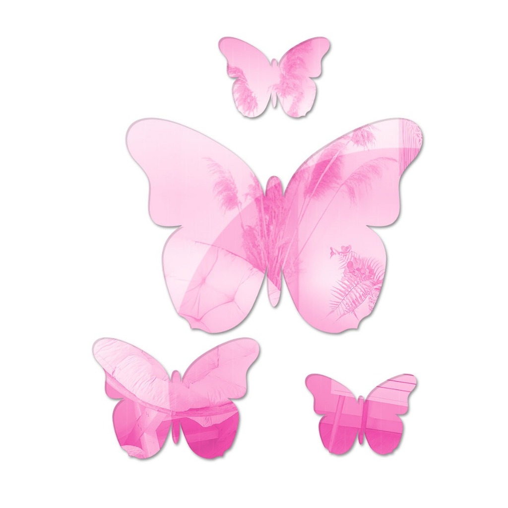 ESPELHO BORBOLETA 4 PEÇAS EM ACRILICO ESPELHADO PARA DECORAÇÃO SALA QUARTO AREAS VARANDAS ROSA ROSE