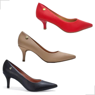 Scarpin Feminino Sapato Vizzano Salto Baixo Fino Bico Fino Fosco Verniz